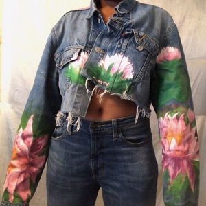 Hand painted cropped denim jacket